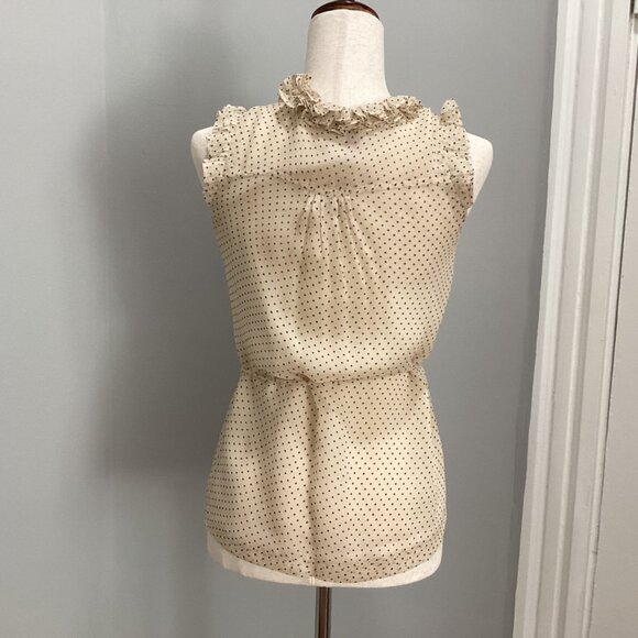 J. Crew 100% silk polka dot ruffle v-neck sleeveless wrap blouse size 0 cream - Picture 2 of 15